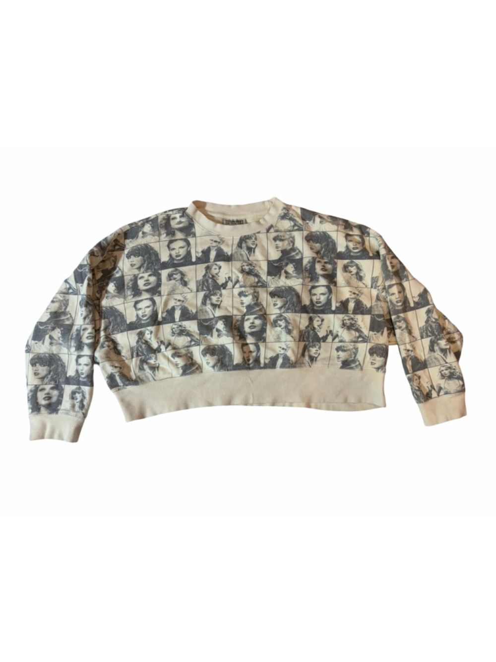 Taylor Swift The Eras Tour Photo Collage Cropped Crewneck Sweatshirt Beige Small